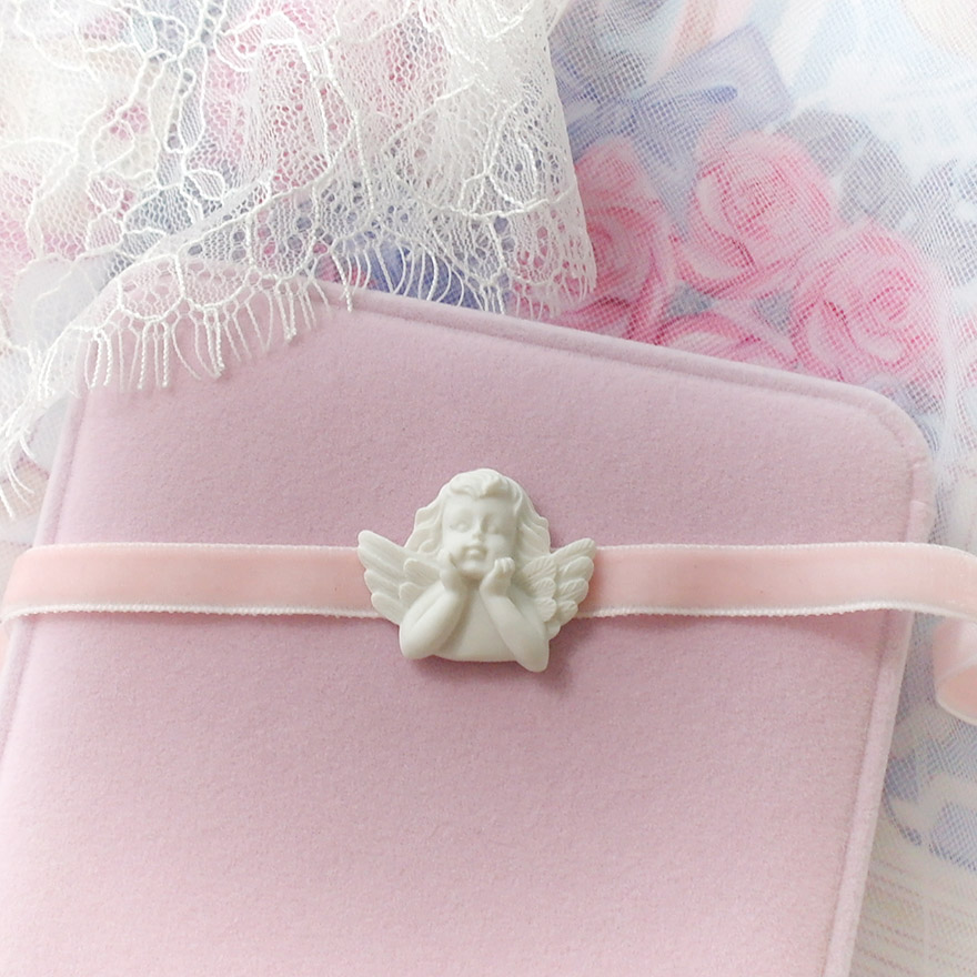 Velvet Choker Necklace Baby Pink Velvet Little Angel Rococo Style Cute Kawaii Lolita Everyday Jewelry