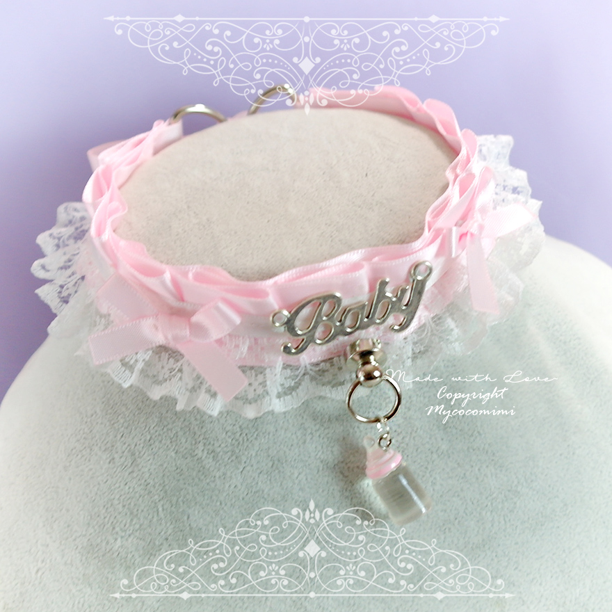 BABY Kitten Pet Play Collar Gear ,Princess DDLG Choker Necklace Pink ...