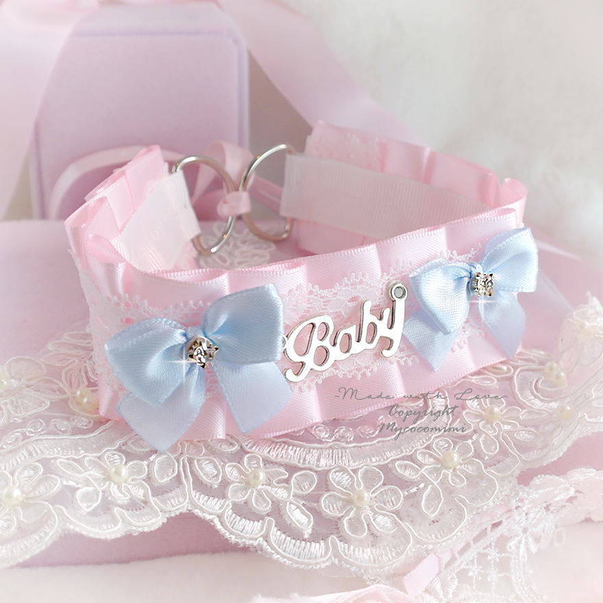 Choker Necklace Black Lace baby pink Blue Bow Bell Collar