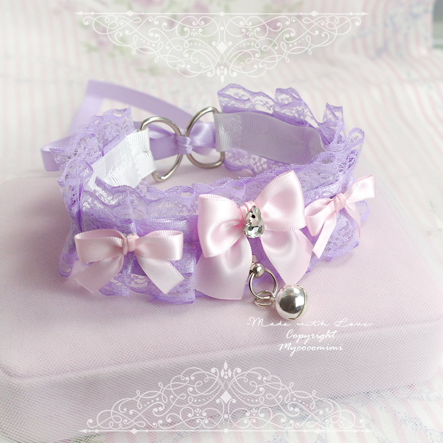 Choker Necklace, Kitten Play Collar ,lavender Purple Lace Baby Pink Bow ...